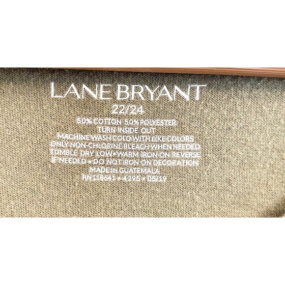 Lane Bryant Women’s‎ Shirt 22/24 Olive Cold Shoulder Sleeve Gold Accent Print - Picture 6 of 9